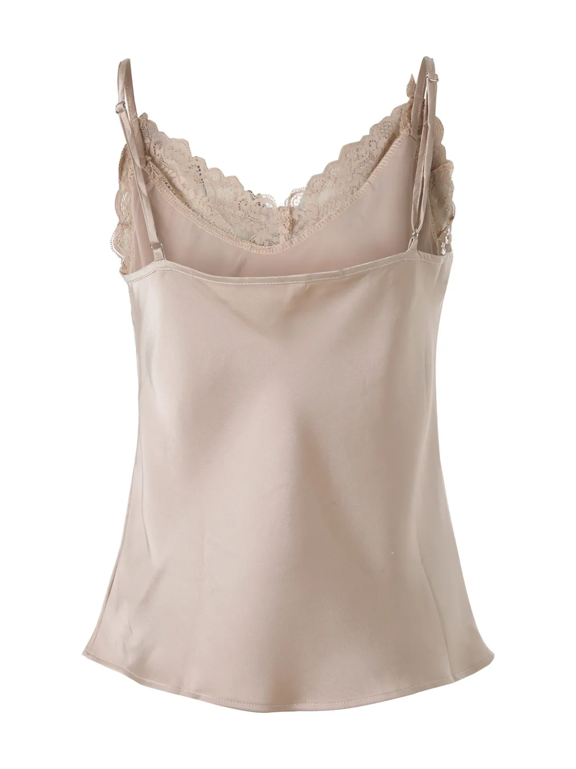 Solada Top donna effetto raso con scollo in pizzo e spalline strette - beige