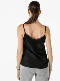 Solada Top donna effetto raso con spalline sottili e dettaglio in pizzo - nero