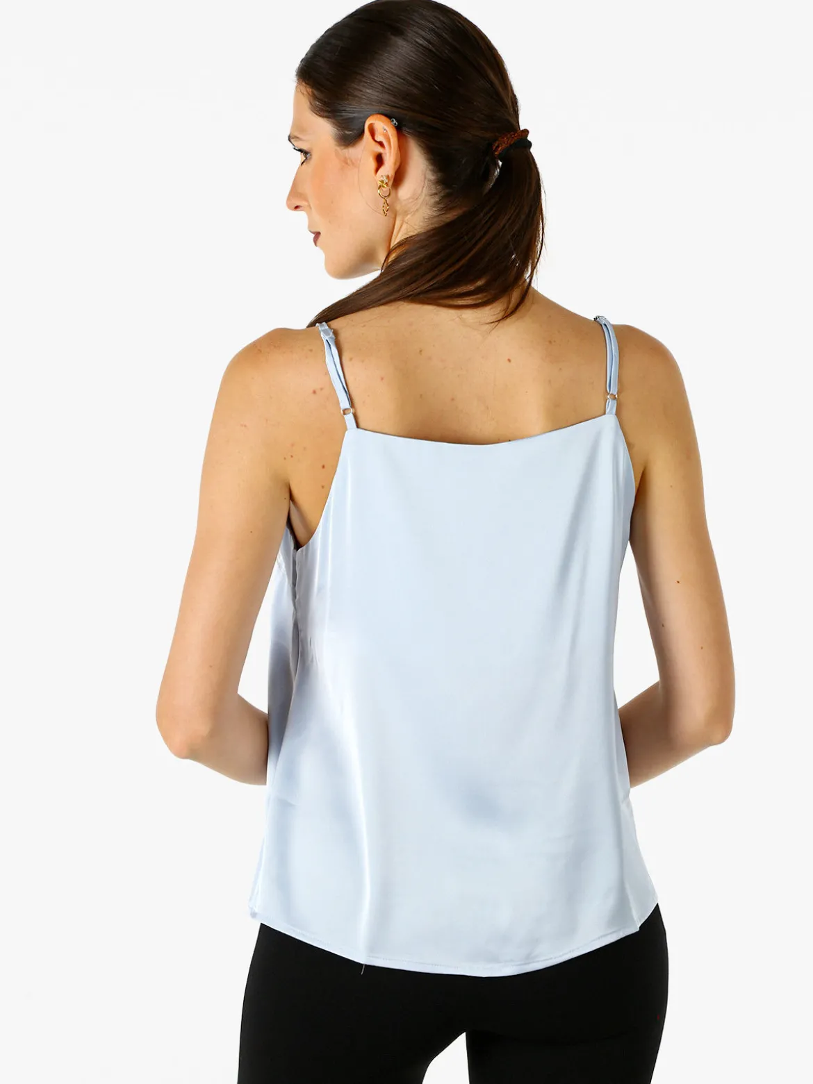 Solada Top donna effetto raso con spalline strette - azzurro