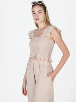 Solada Top donna elasticizzato con spalline a volant