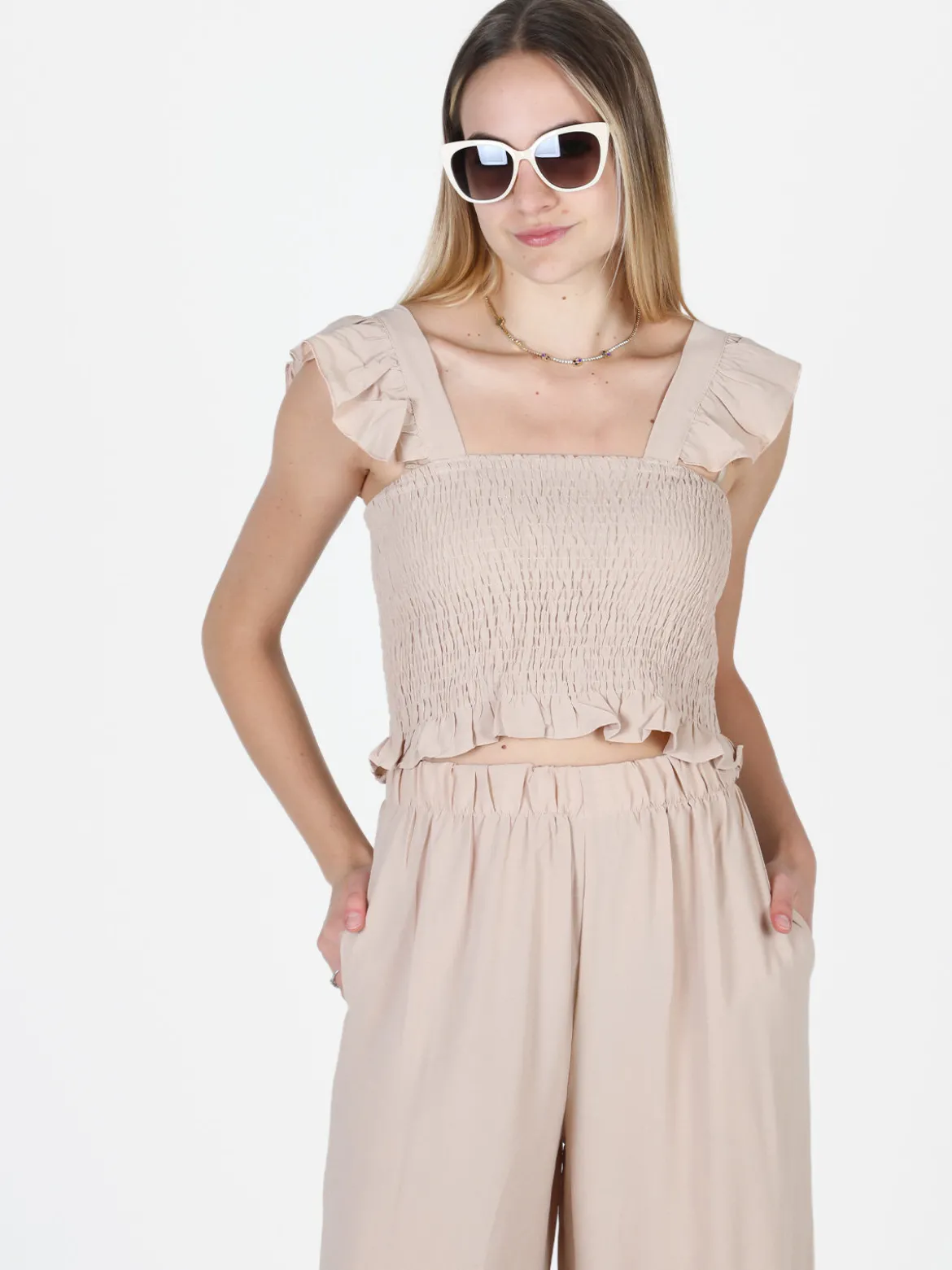Solada Top donna elasticizzato con spalline a volant