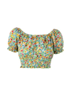 Solada Top donna floreale a maniche corte con scollo elasticizzato - verde