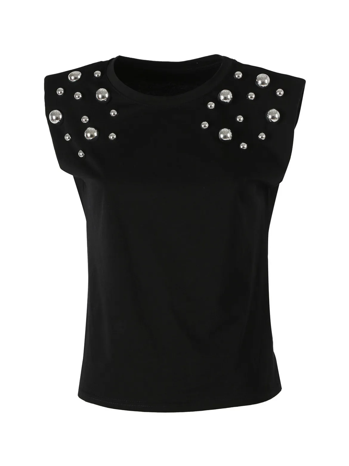 Solada Top donna in cotone con borchie - nero