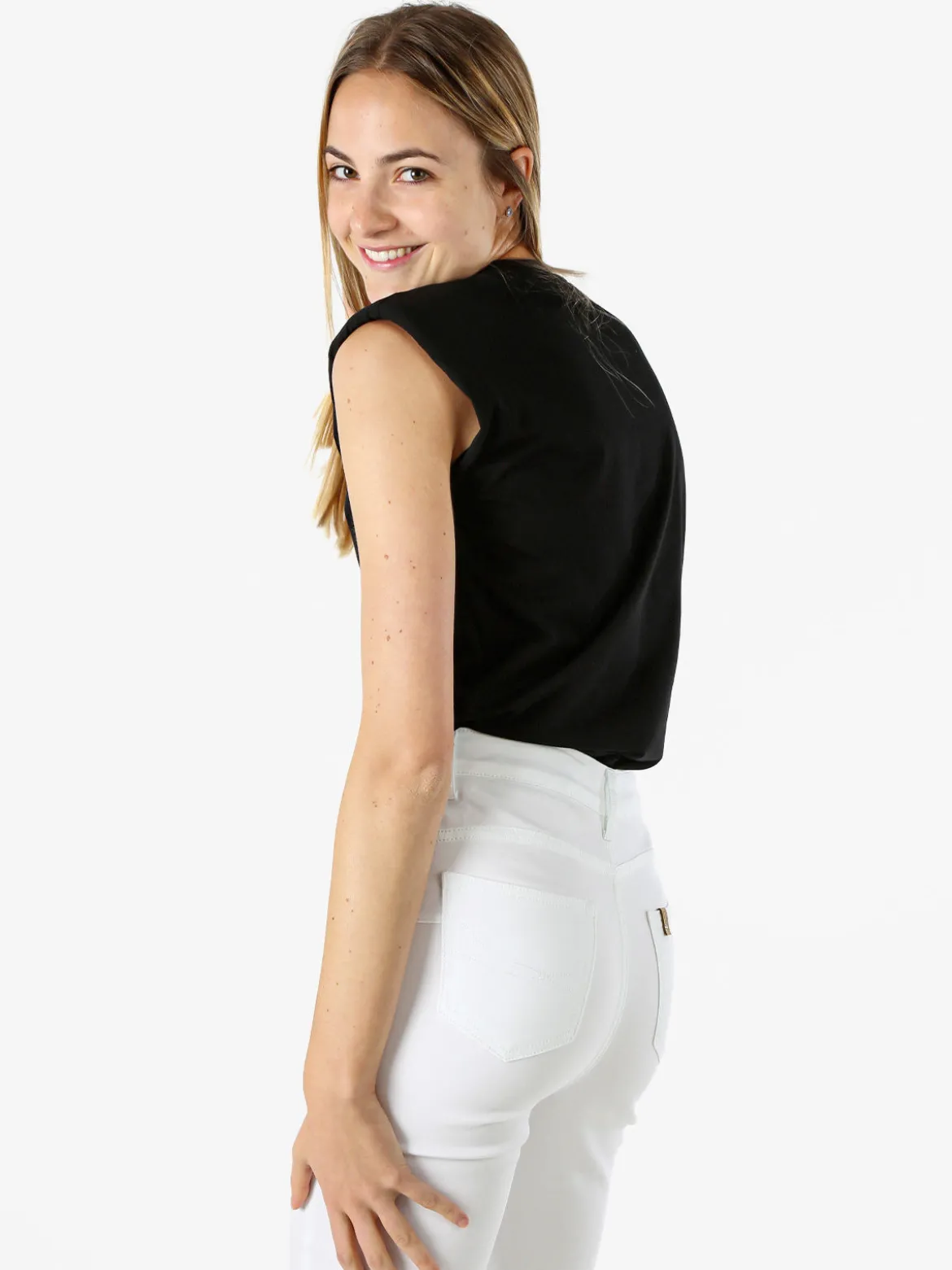 Solada Top donna in cotone con borchie - nero