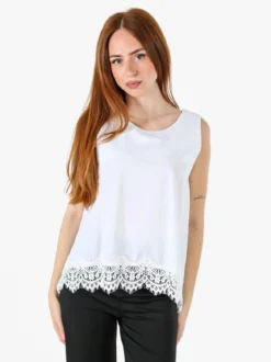 Solada Top donna in cotone con pizzo sul finale - bianco