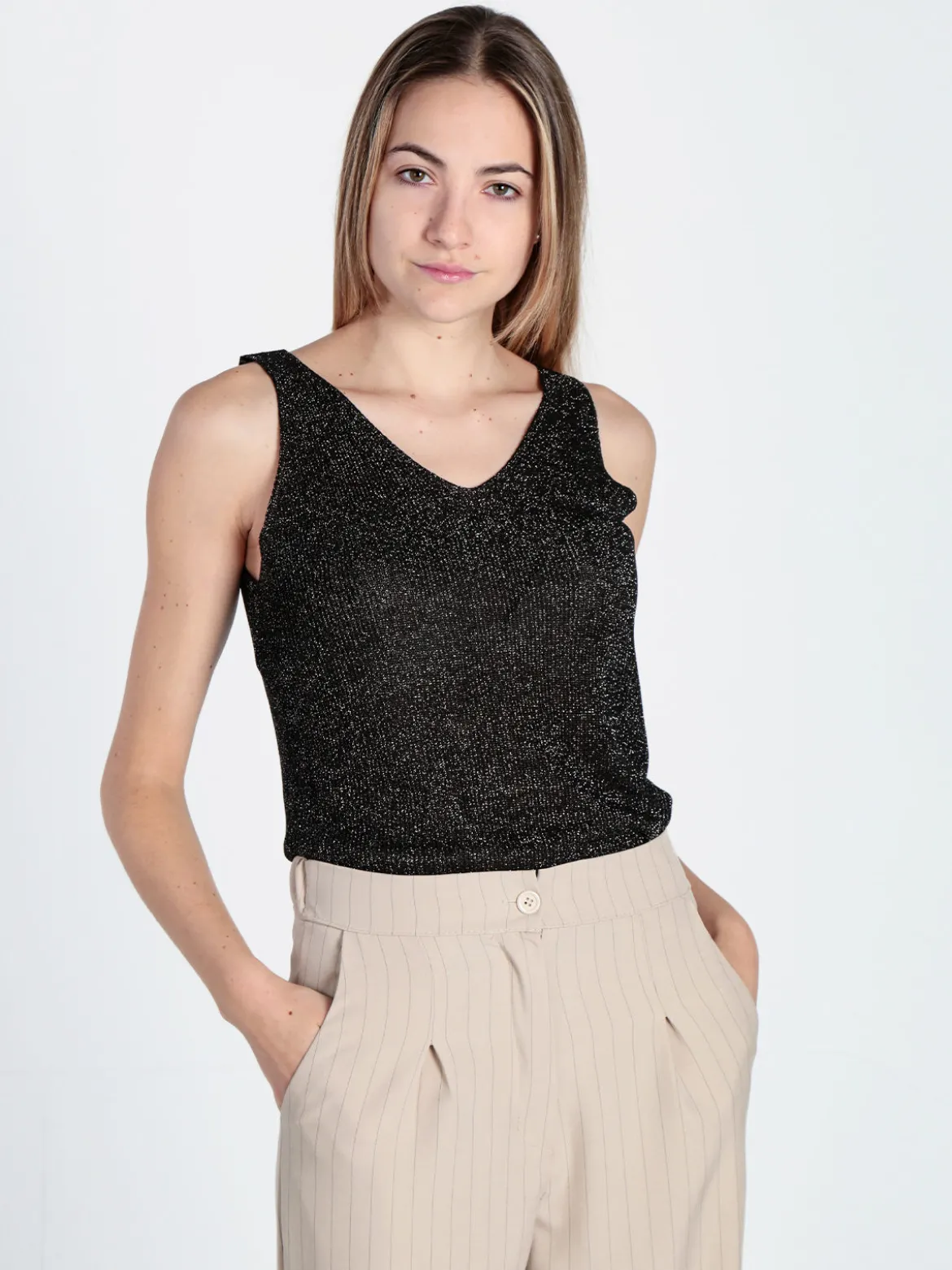 Solada Top donna in lurex a costine