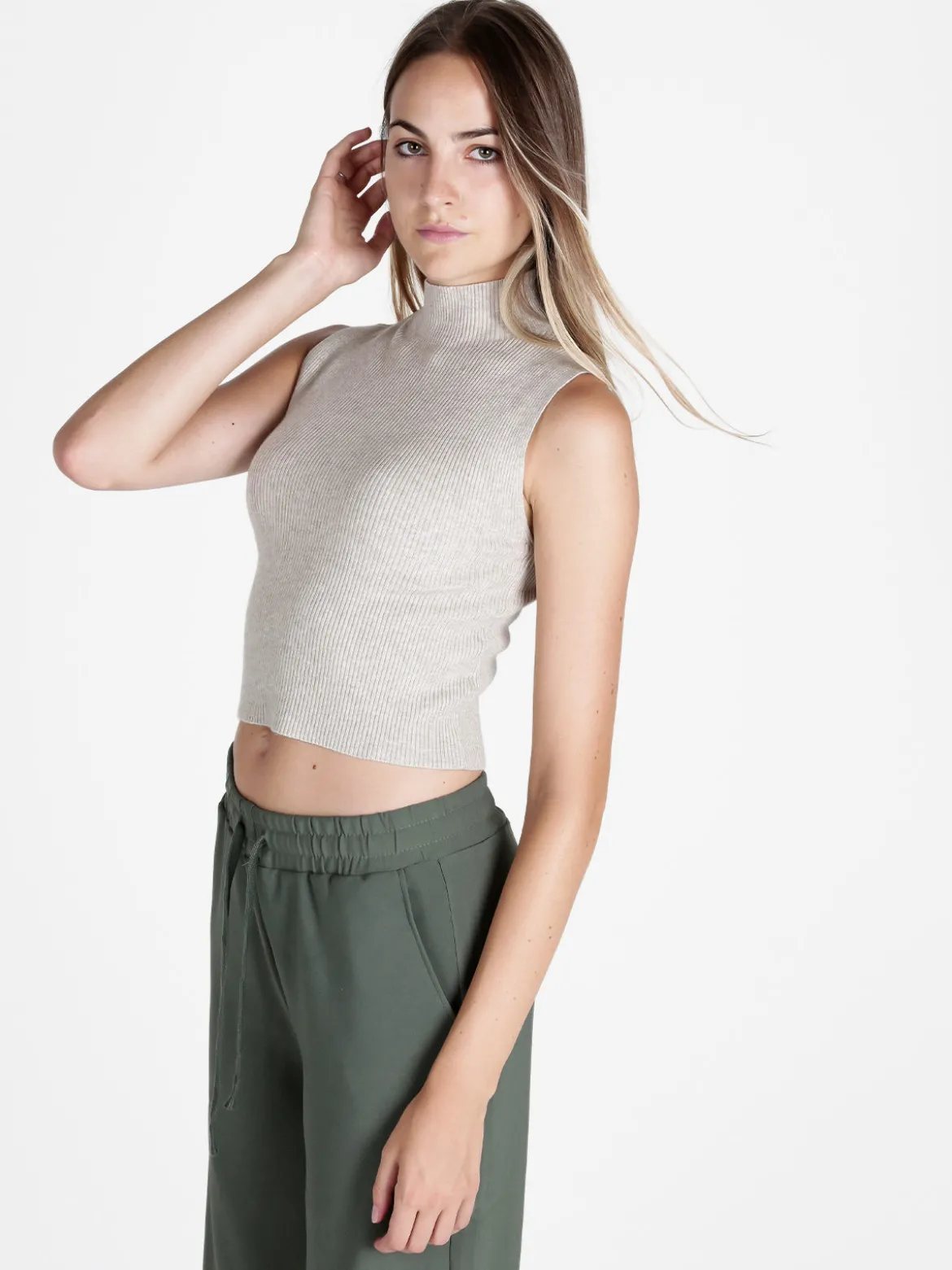 Solada Top donna in maglia a costine con collo a lupetto