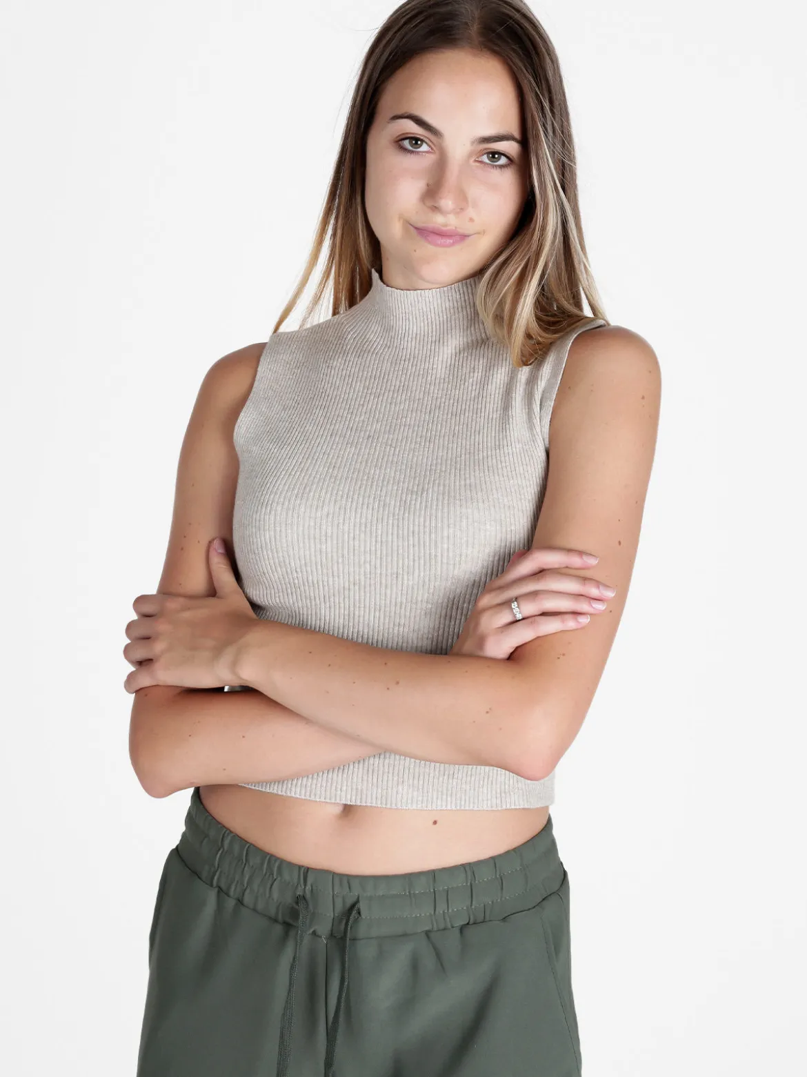 Solada Top donna in maglia a costine con collo a lupetto