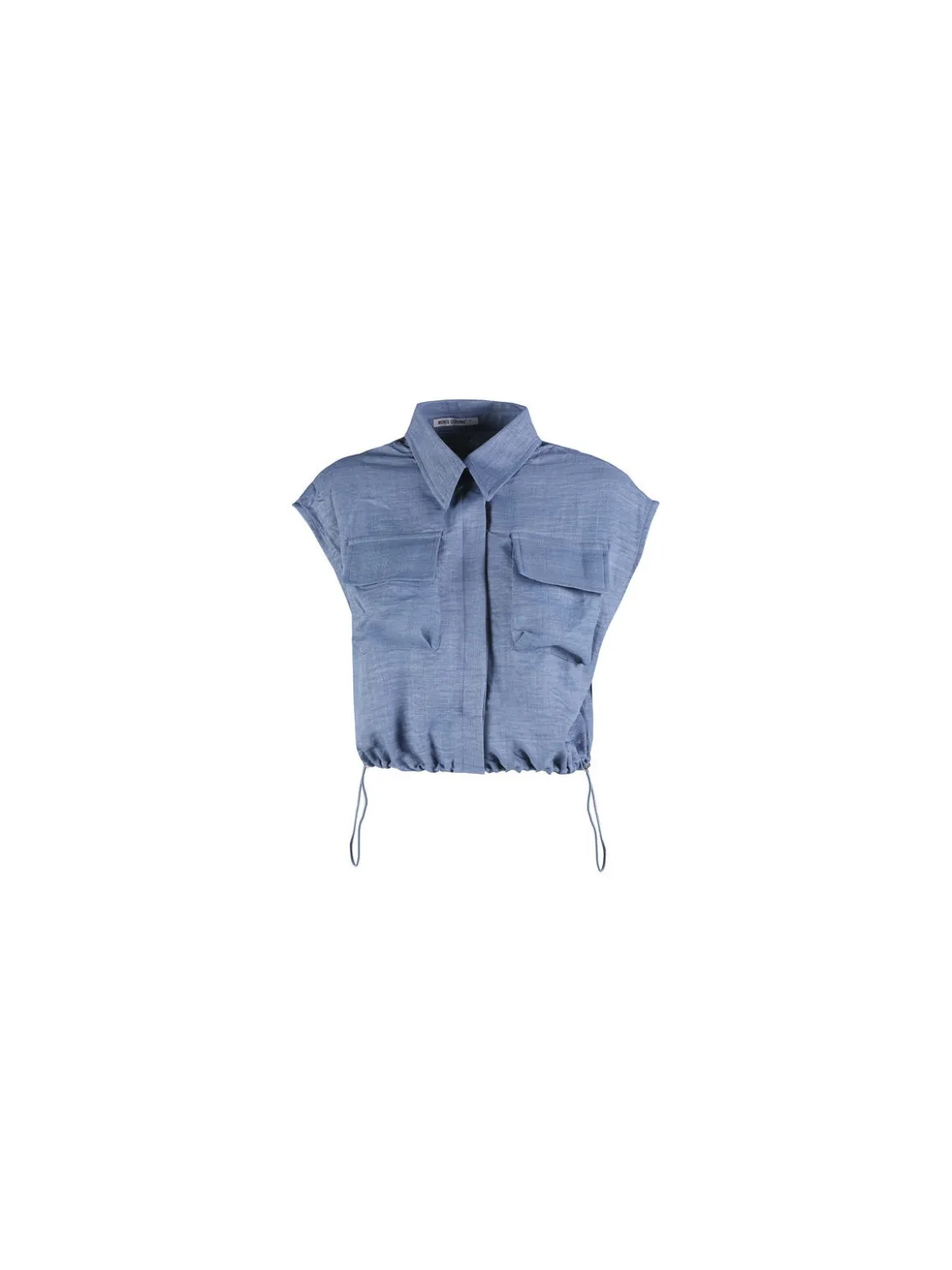Solada Top donna in misto lino con coulisse laterali - blu