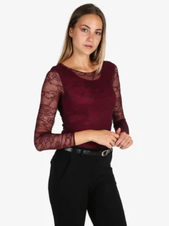 Solada Top donna in pizzo a maniche lunghe - bordeaux