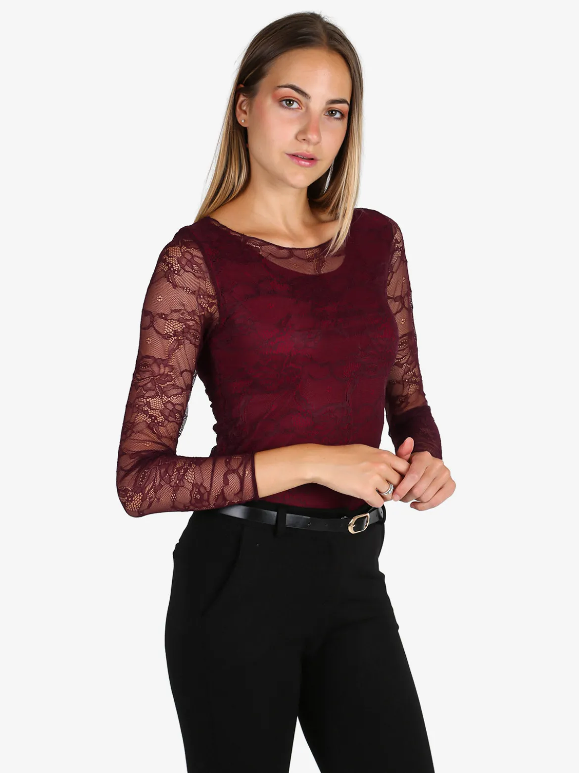 Solada Top donna in pizzo a maniche lunghe - bordeaux