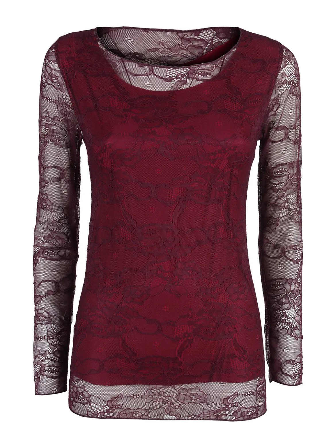 Solada Top donna in pizzo a maniche lunghe - bordeaux