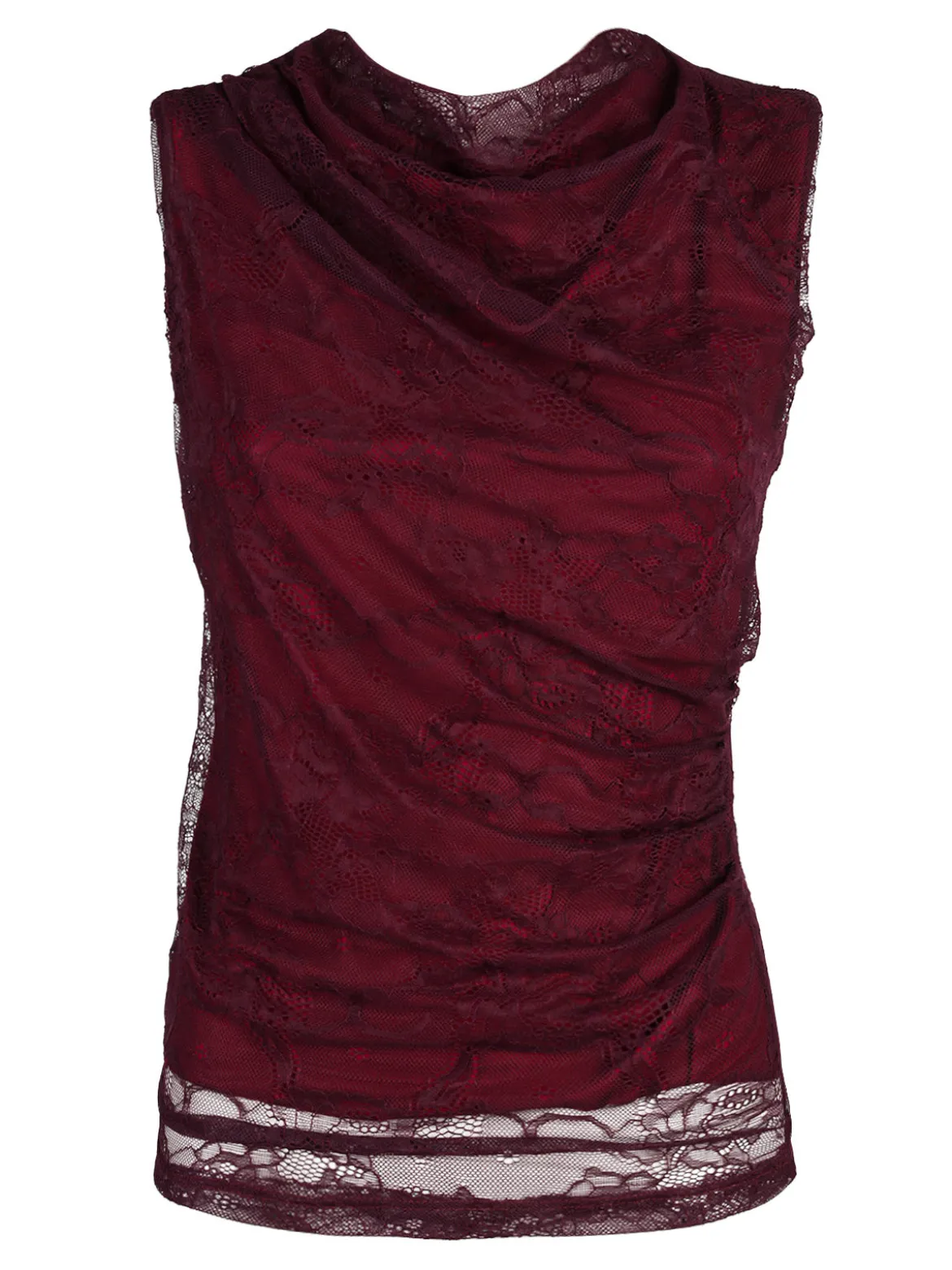 Solada Top donna in pizzo con scollo a cascata - bordeaux