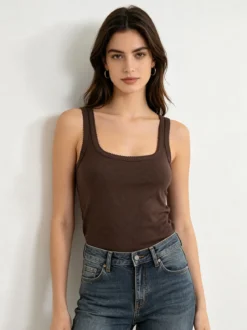 Solada Top donna in tinta unita con scollo quadrato - moro