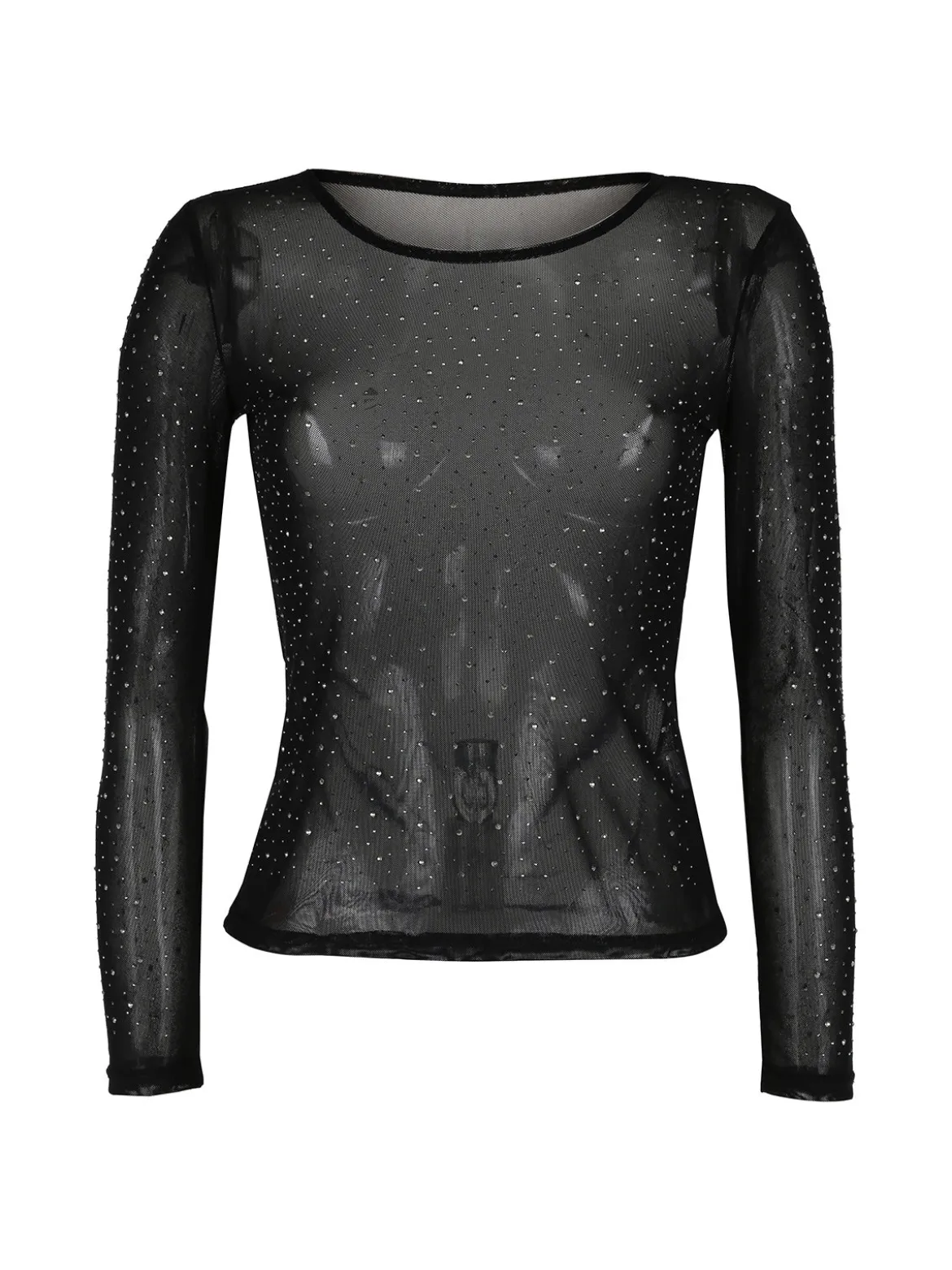 Solada Top donna in tulle a maniche lunghe con strass