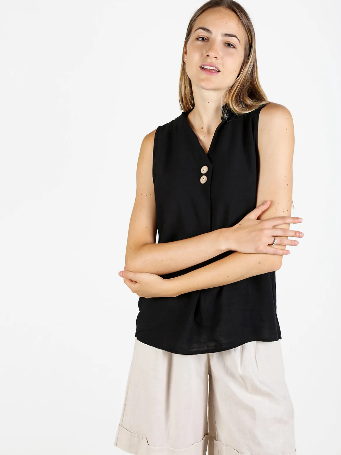 Solada Top donna in viscosa con scollo a V - nero