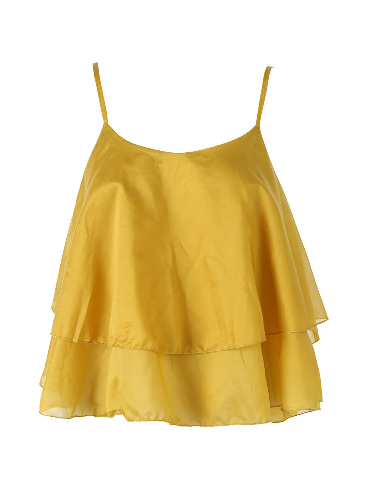 Solada Top donna leggero con spalline strette e balza - senape