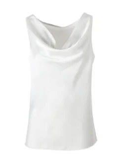 Solada Top donna smanicato con scollo a cascata in tessuto effetto raso - bianco