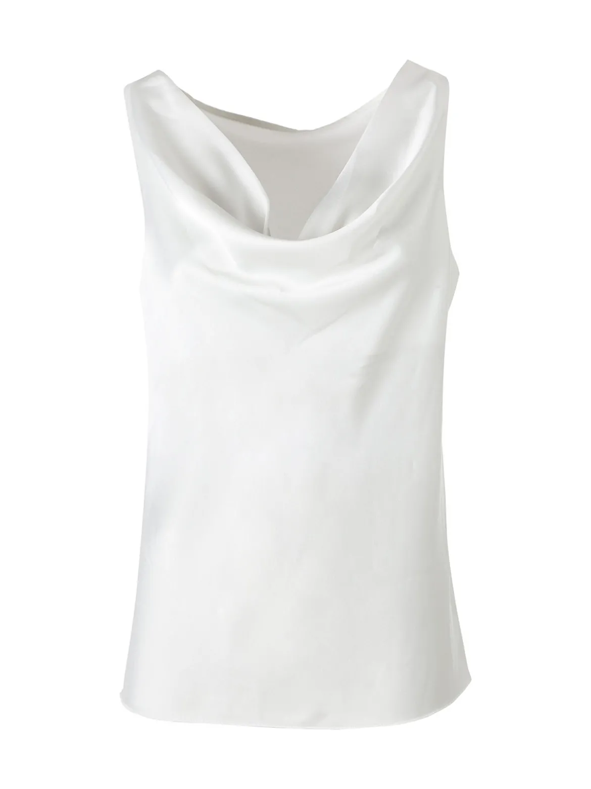 Solada Top donna smanicato con scollo a cascata in tessuto effetto raso - bianco