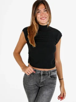 Solada Top donna smanicato in maglia - nero