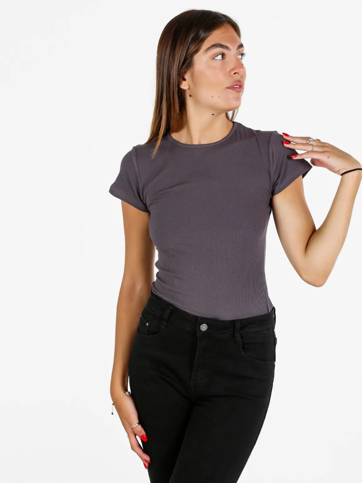 Solada T-shirt body donna a costine - antracite
