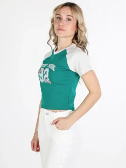 Solada T-shirt crop da donna in cotone con stampa