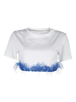 Solada T-shirt cropped donna con piume