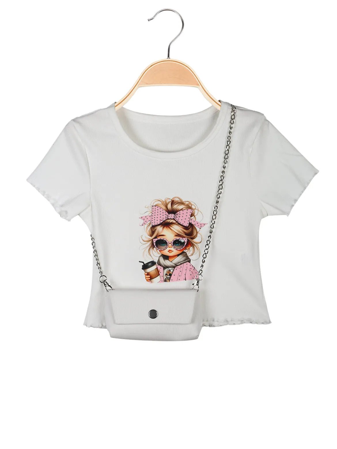 Solada T-shirt da bambina a costine con borsetta