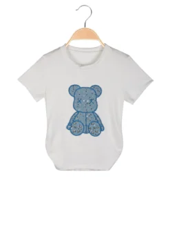 Solada T-shirt da bambina a costine con orsacchiotto in jeans