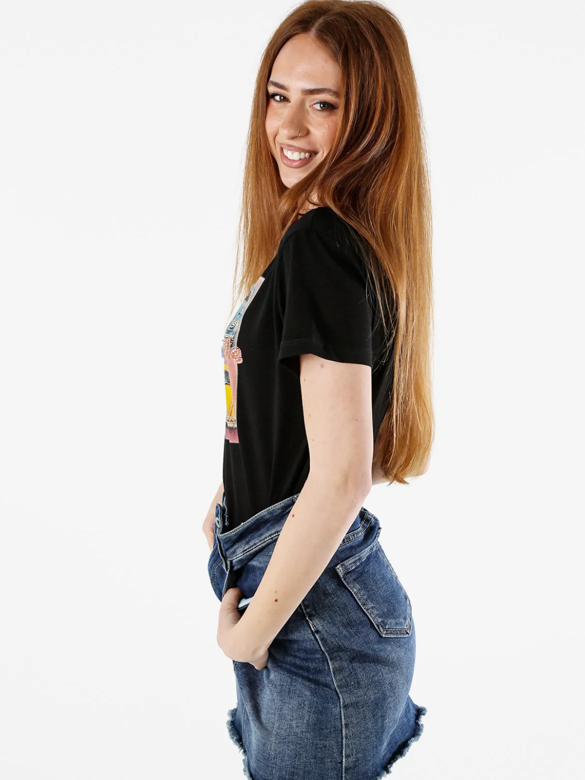 Solada T-shirt da donna in cotone con stampa e strass