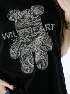 Solada T-shirt da donna in cotone con strass - nero