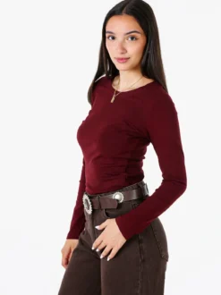Solada T-shirt donna a maniche lunghe con scollo tondo - bordeaux