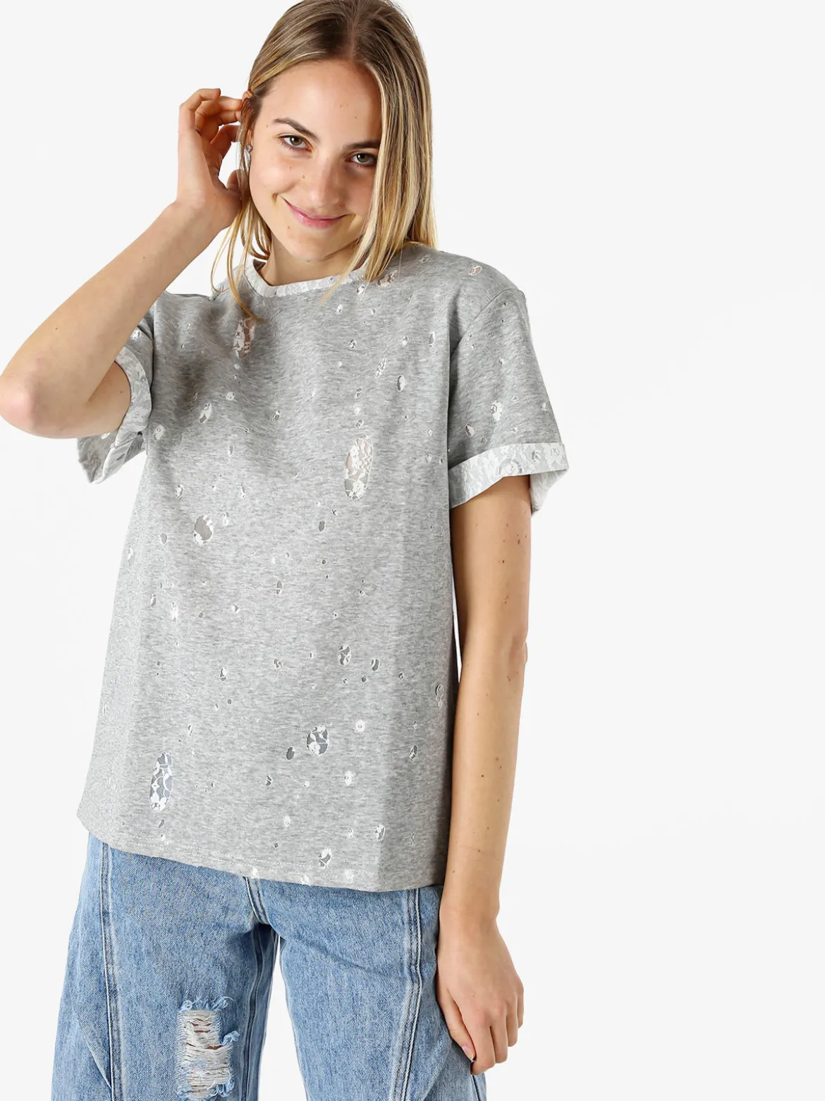 Solada T-shirt donna con dettagli in pizzo - grigio