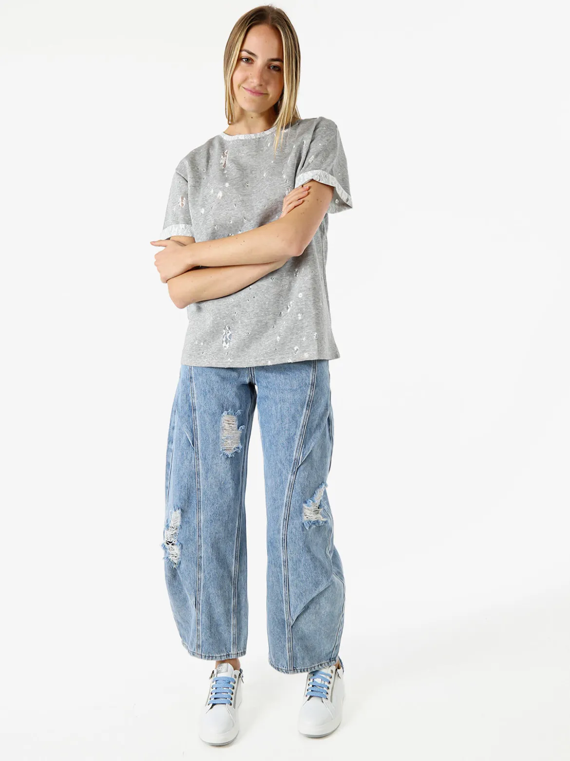 Solada T-shirt donna con dettagli in pizzo - grigio