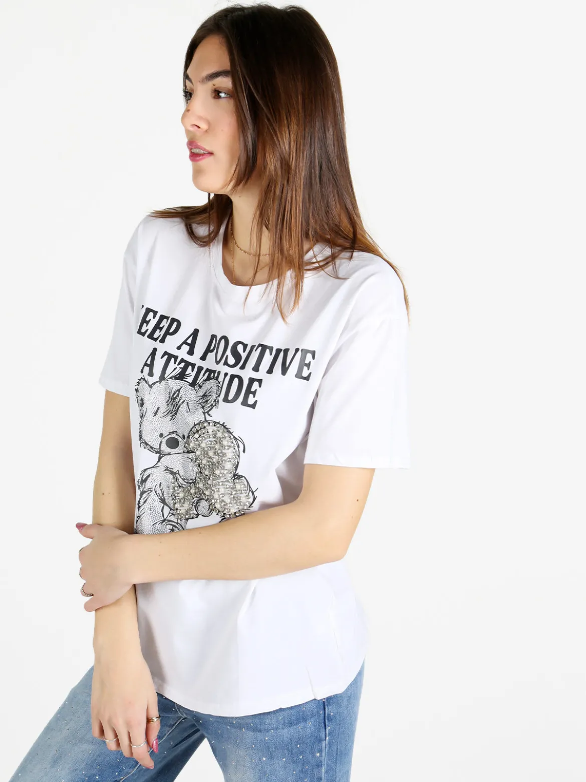 Solada T-shirt donna con pietre e strass