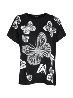 Solada T-shirt donna con stampa farfalle e dettagli strass