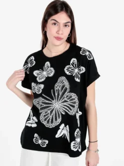Solada T-shirt donna con stampa farfalle e dettagli strass