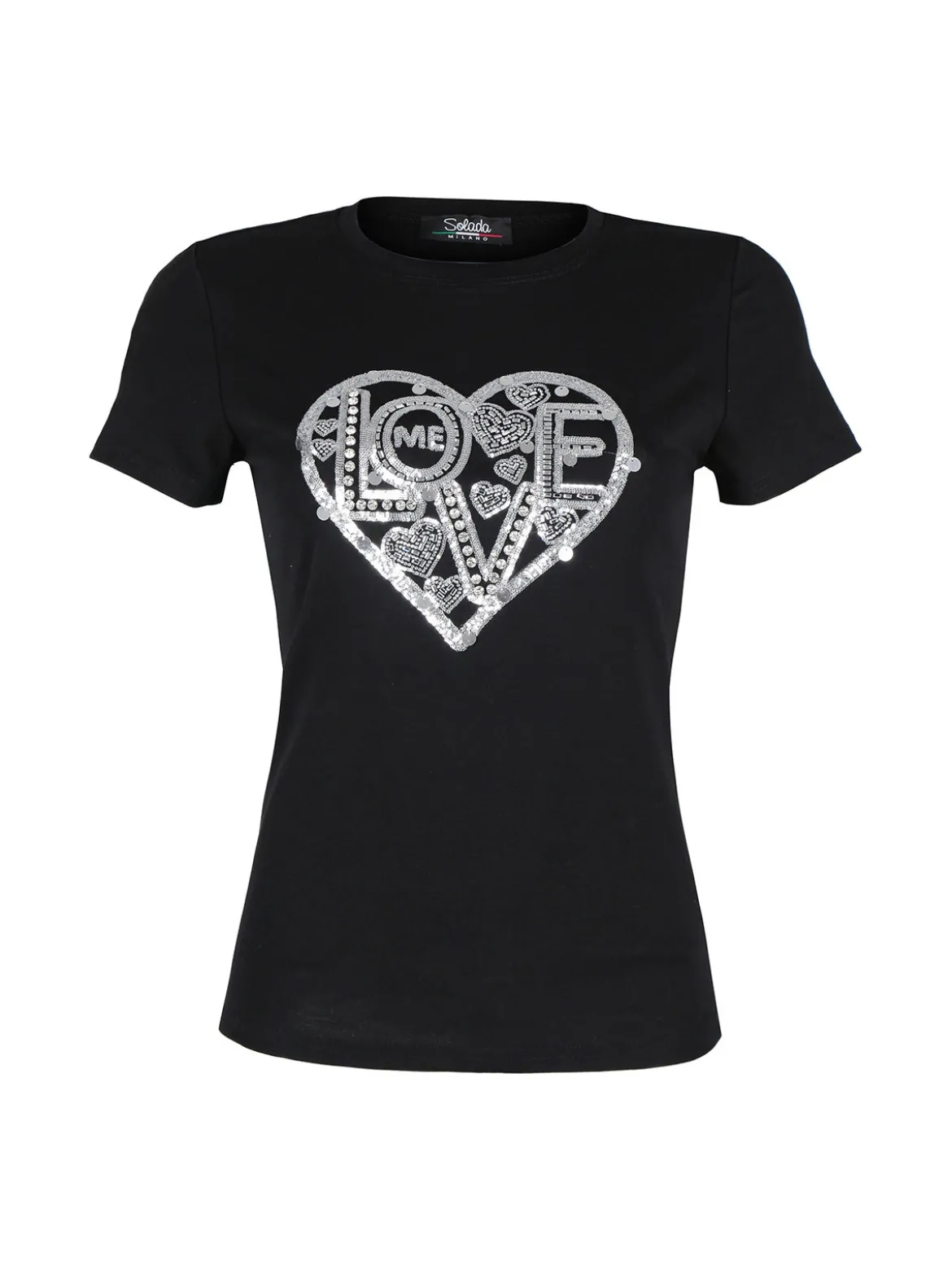 Solada T-shirt donna cuore con strass e paillettes