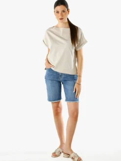 Solada T-shirt donna in cotone con scollo a barca - beige