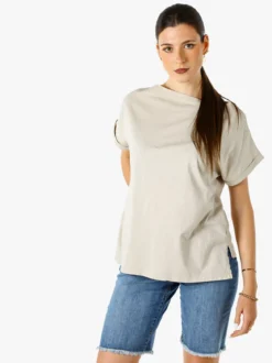 Solada T-shirt donna in cotone con scollo a barca - beige