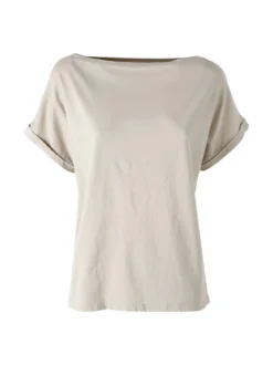 Solada T-shirt donna in cotone con scollo a barca - beige
