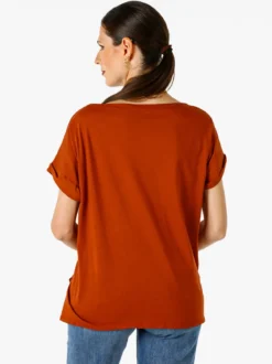 Solada T-shirt donna in cotone con scollo a barca - cuoio