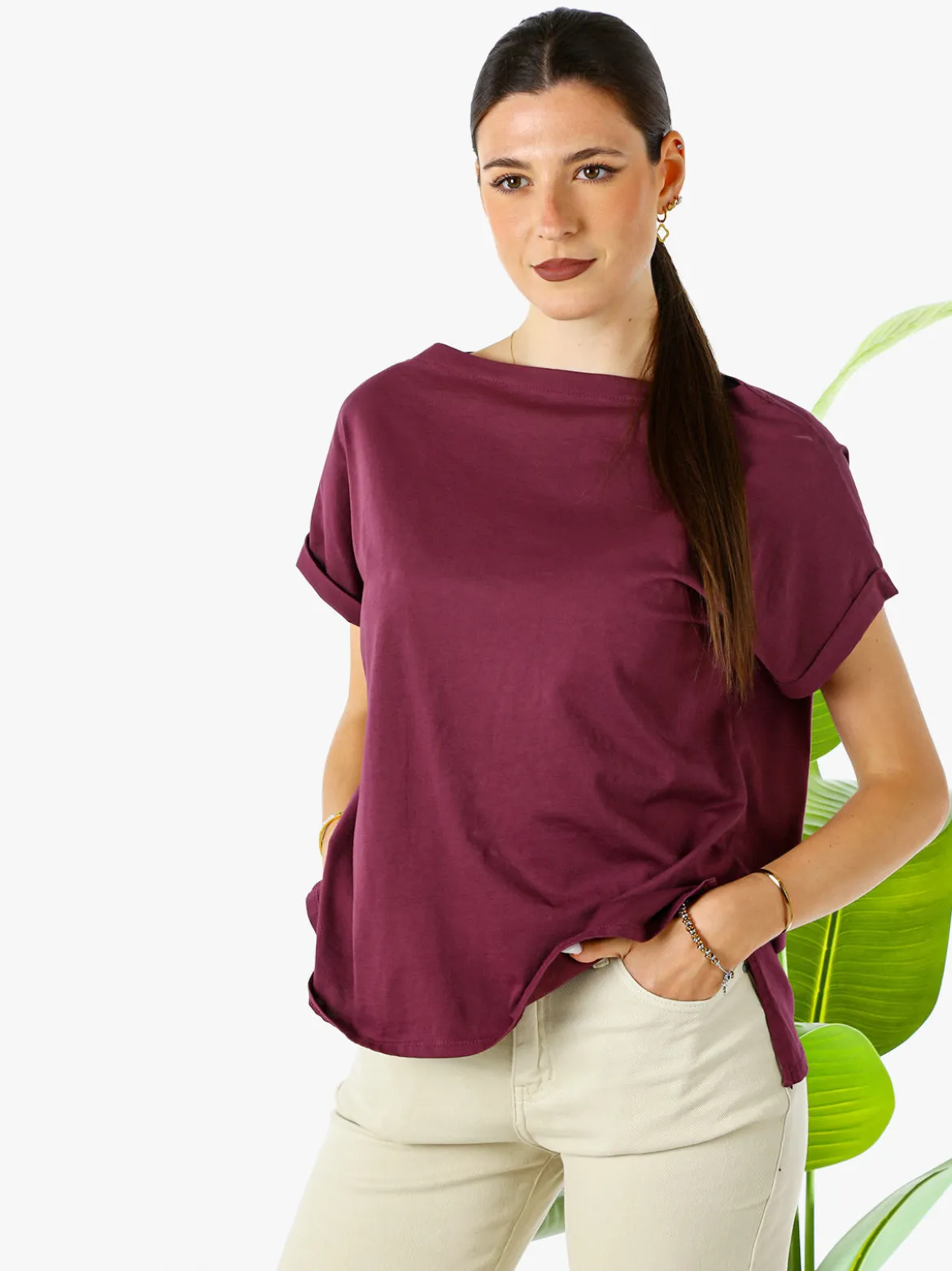 Solada T-shirt donna in cotone con scollo a barca - porpora