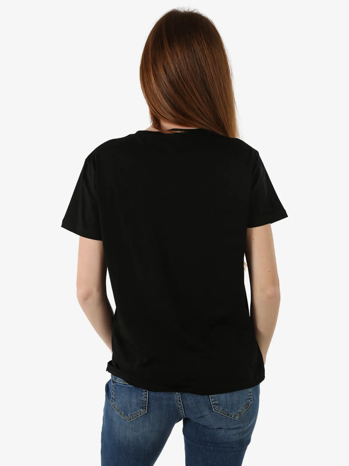 Solada T-shirt donna in cotone con stampa disegno e strass - nero