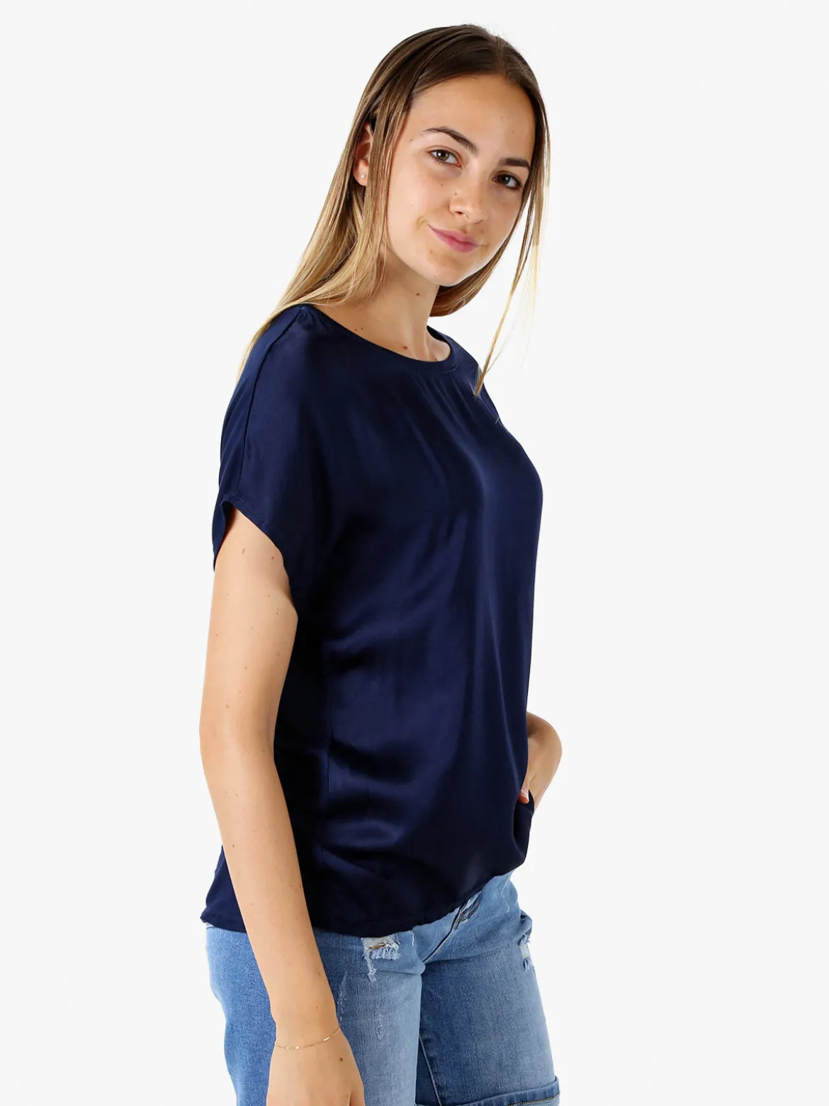 Solada T-shirt donna in viscosa e seta - blu scuro