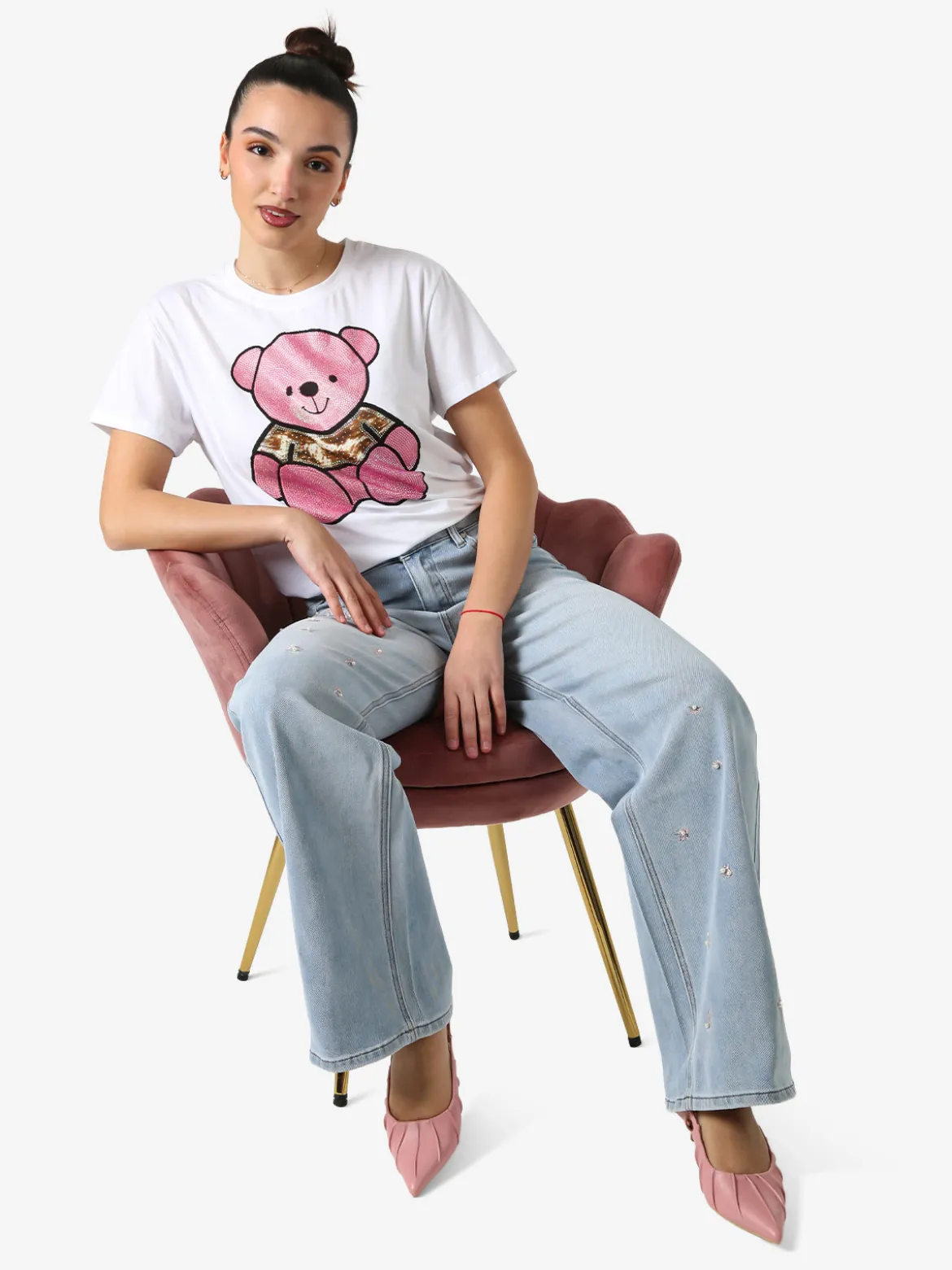 Solada T-shirt donna orsacchiotto con strass - rosa