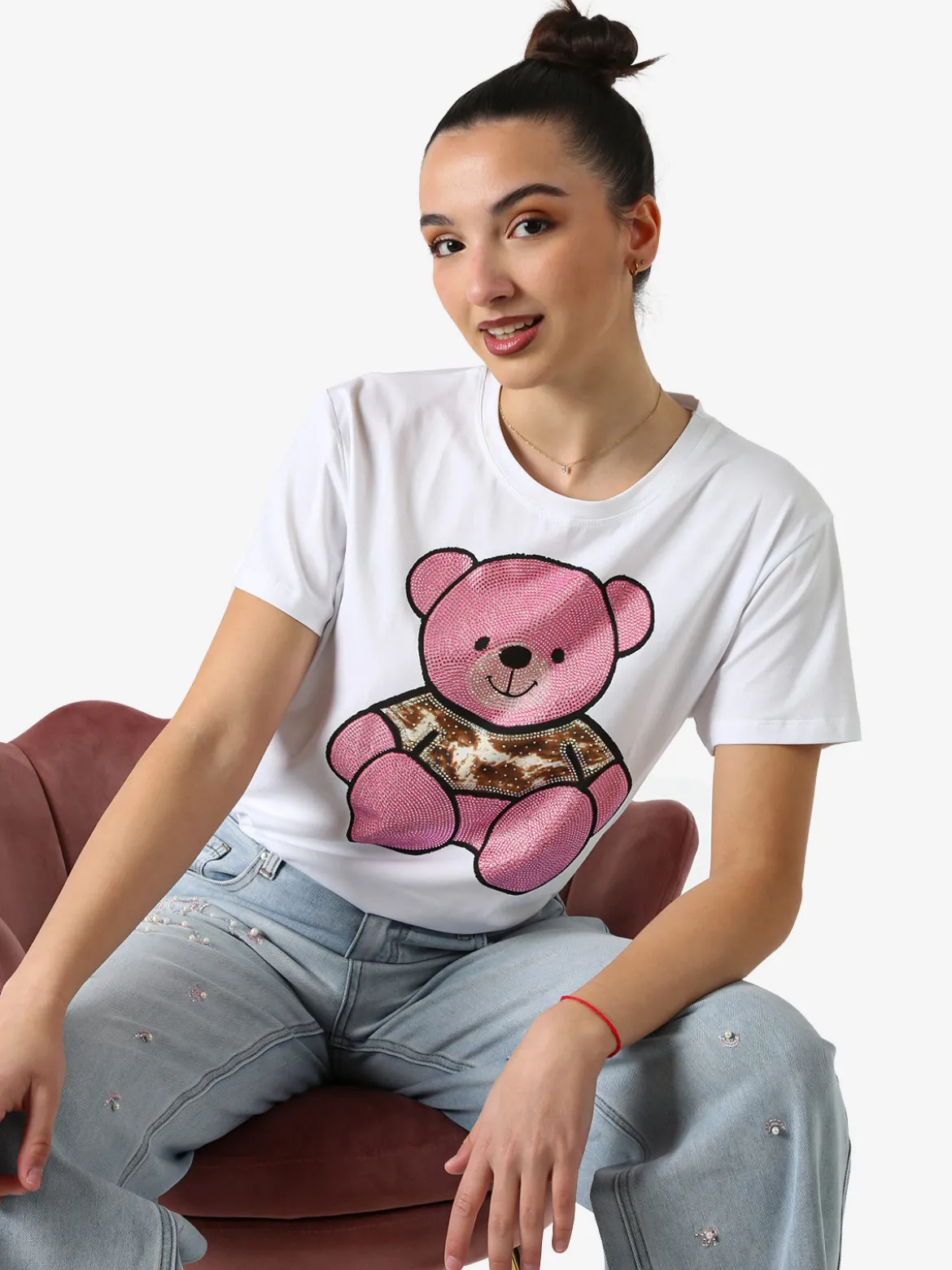Solada T-shirt donna orsacchiotto con strass - rosa