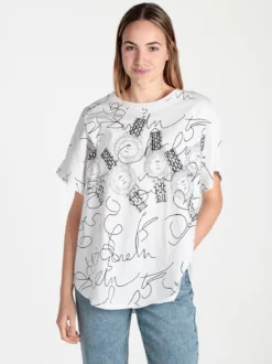Solada T-shirt donna oversize con stampa disegni e strass