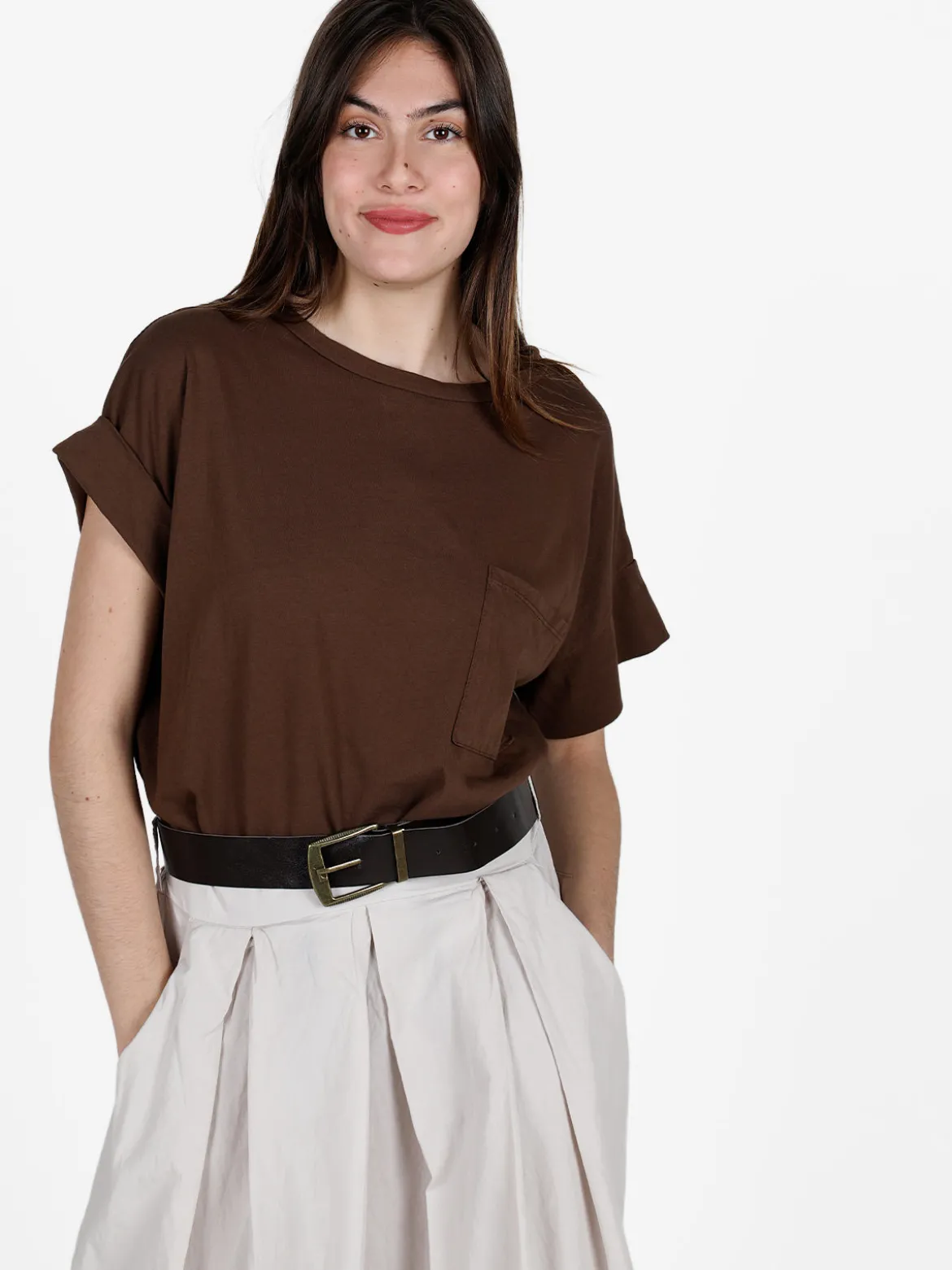 Solada T-shirt donna oversize con taschino
