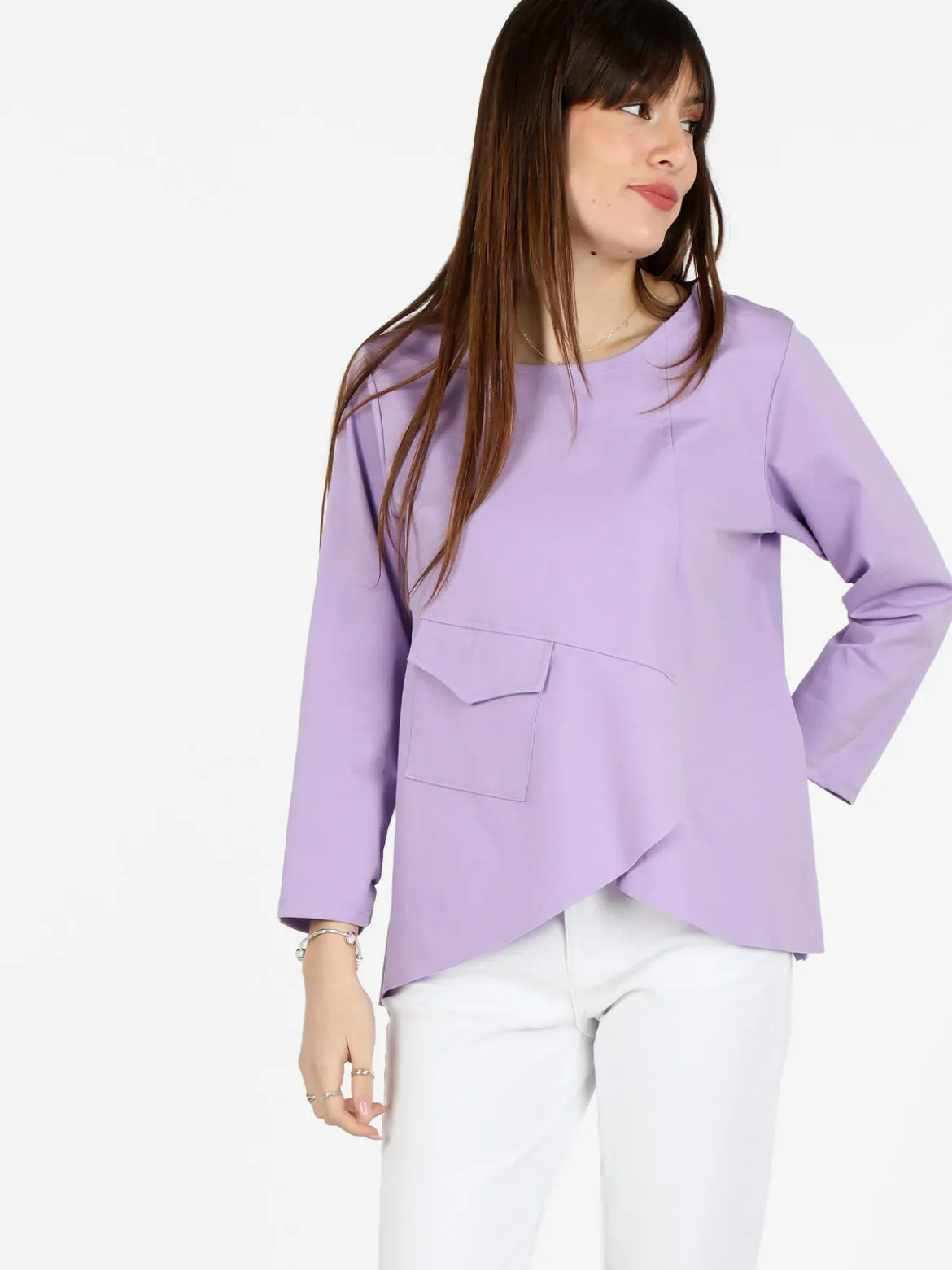 Solada T-shirt donna oversize con taschino